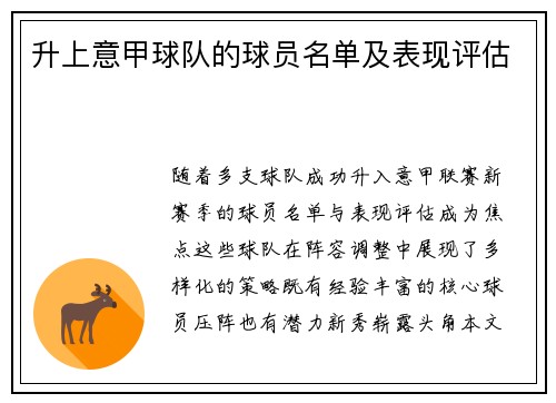 升上意甲球队的球员名单及表现评估