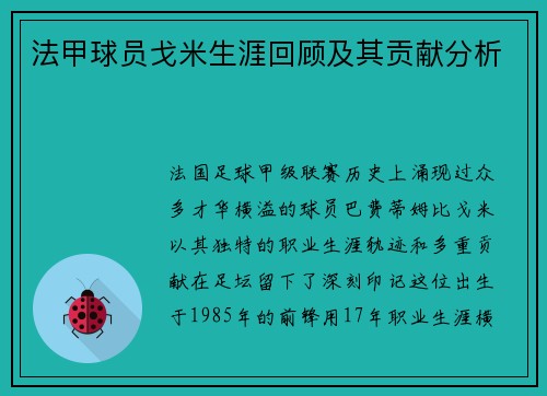 法甲球员戈米生涯回顾及其贡献分析