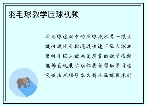 羽毛球教学压球视频